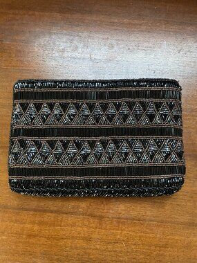 La Regale Black & Bronze Geometric Beaded Clutch  Art Deco Style
